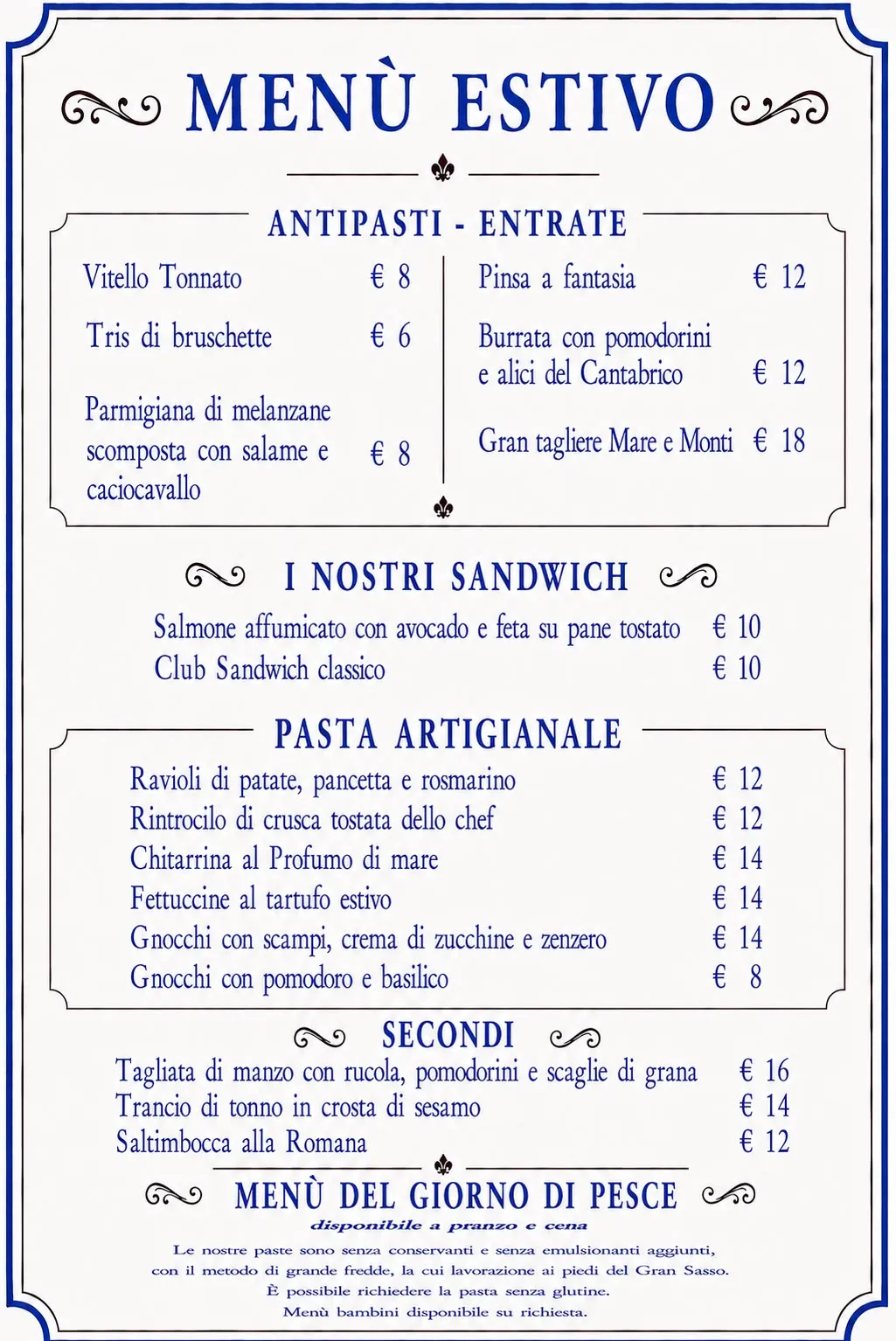Menu Estivo Bistrot